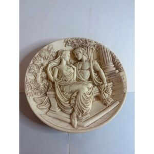 Giannis Koutsis Aphrodite and Adonis Bonded Marble Relief Plate 1988 Bradex 9"